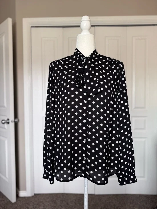 J.Crew Polka Dot Tie Neck Blouse Top size Medium - Picture 1 of 9